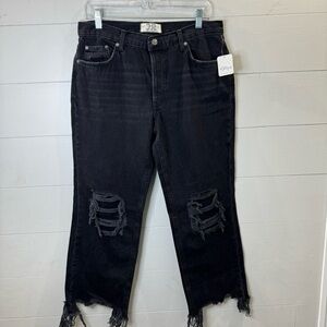 Free People Charcoal Distressed Straight Leg Pants